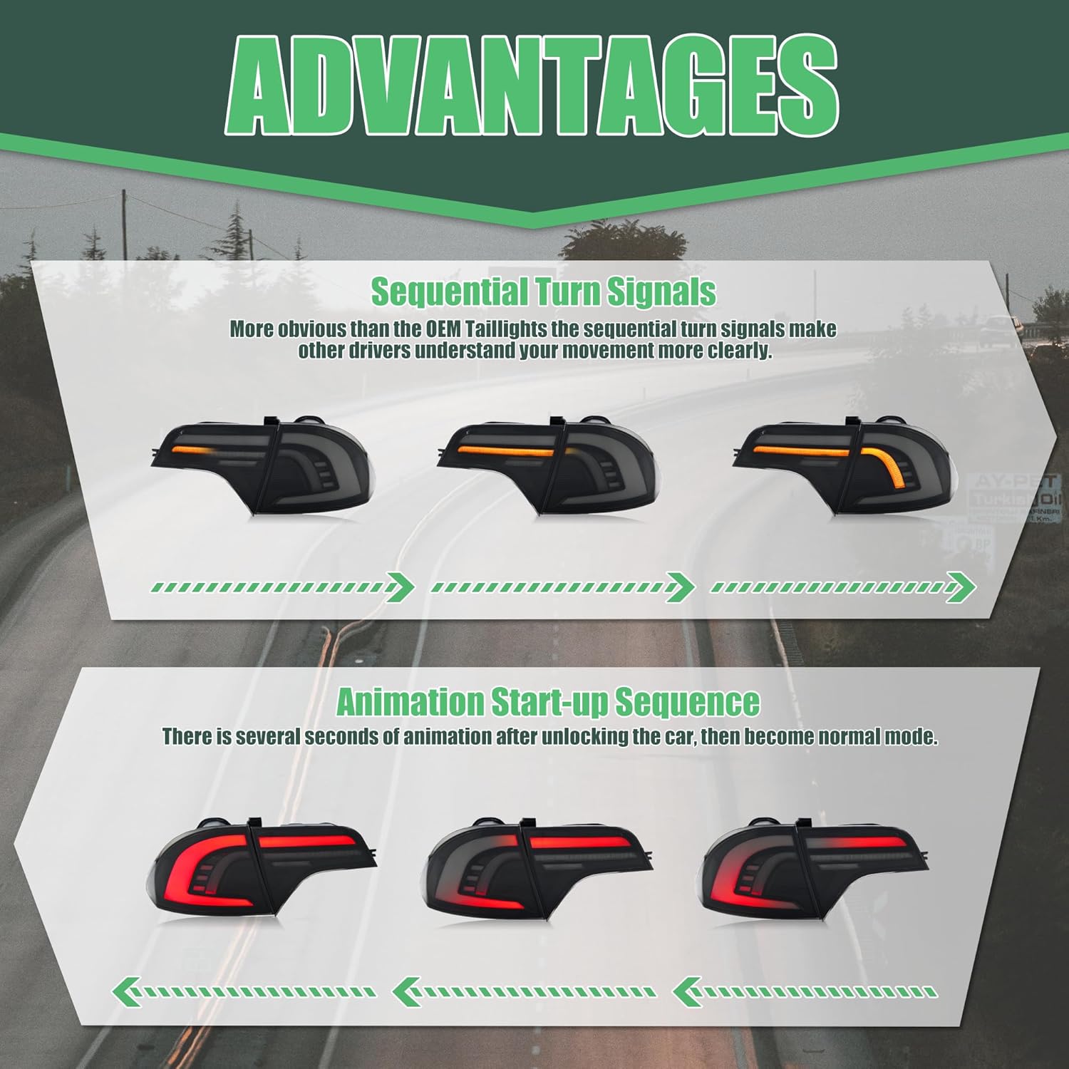 letsdate Tint Smoke Tail Lights Compatible For Civic 2006-2011 Sedan Only with Dynamic Animation w/Amber Sequential Turn Signal, Sold as Pair