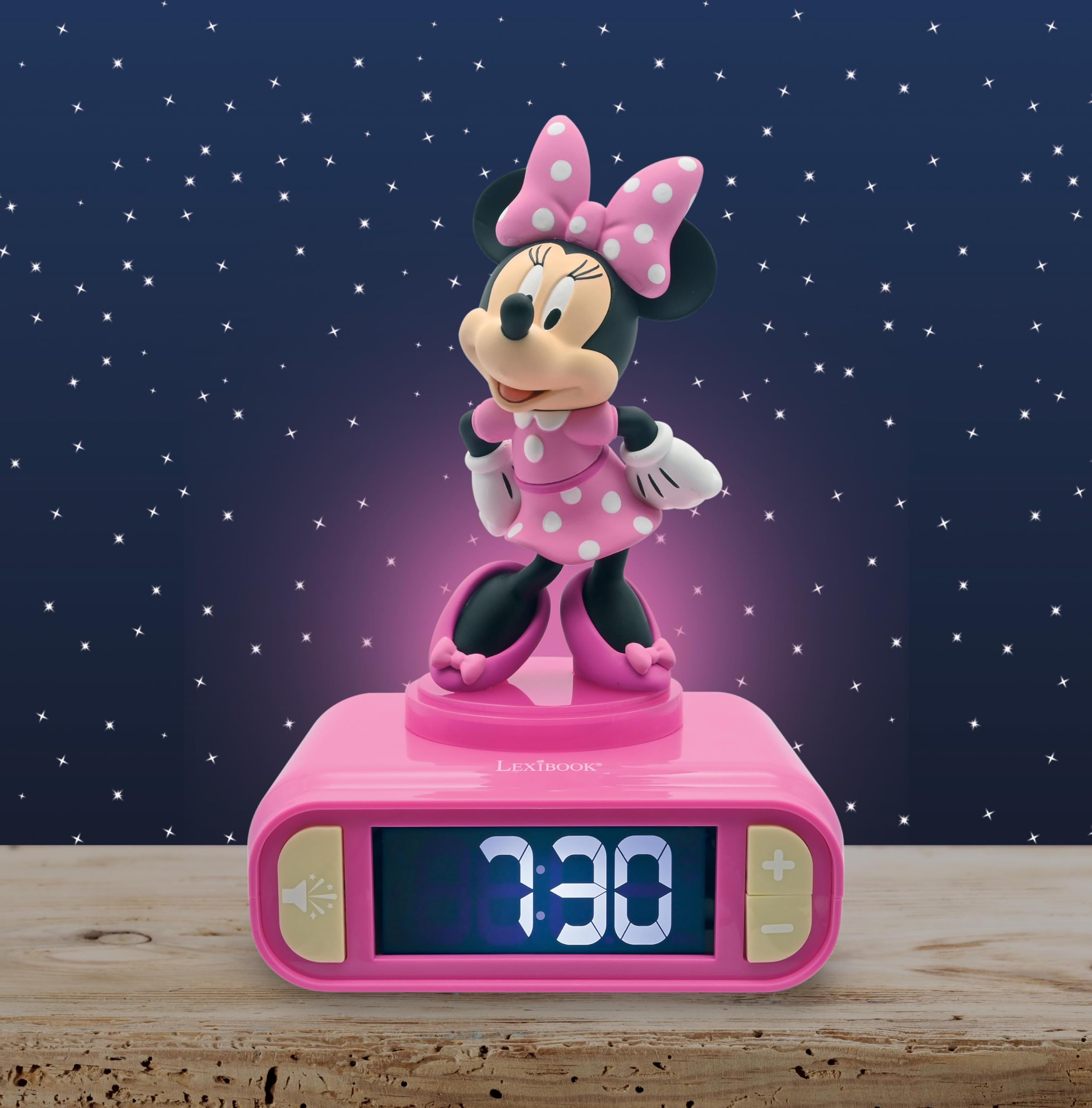 LEXIBOOK, Disney Minnie, Nightlight alarm clock, Sounds and Melodies, LCD Backlit screen, Luminous, Snooze, Pink, RL800MNLXB - Image 2