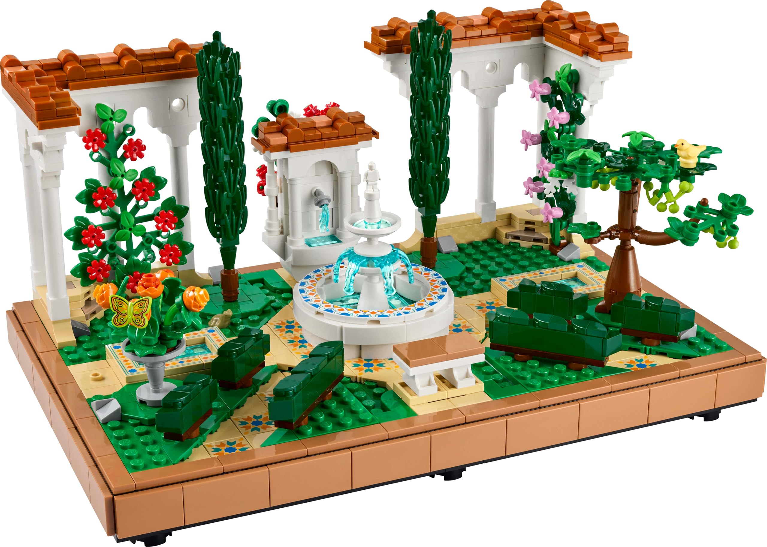 LEGO Icons Jardín con Fuente Maqueta para Adultos con Plantas y Flores Artificiales: Caléndula, Buganvilla, Geranio, Decoración para el Hogar, Figura de Pájaro, Regalo para Mujeres y Hombres 10359