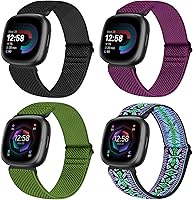 Vista 1 de Vodtian 4 Pack Elastic Bands Compatible for Fitbit Versa 4/3 / Sense 2, Adjustable Nylon Stretchy Replacement Sport Loop Straps for Women Men