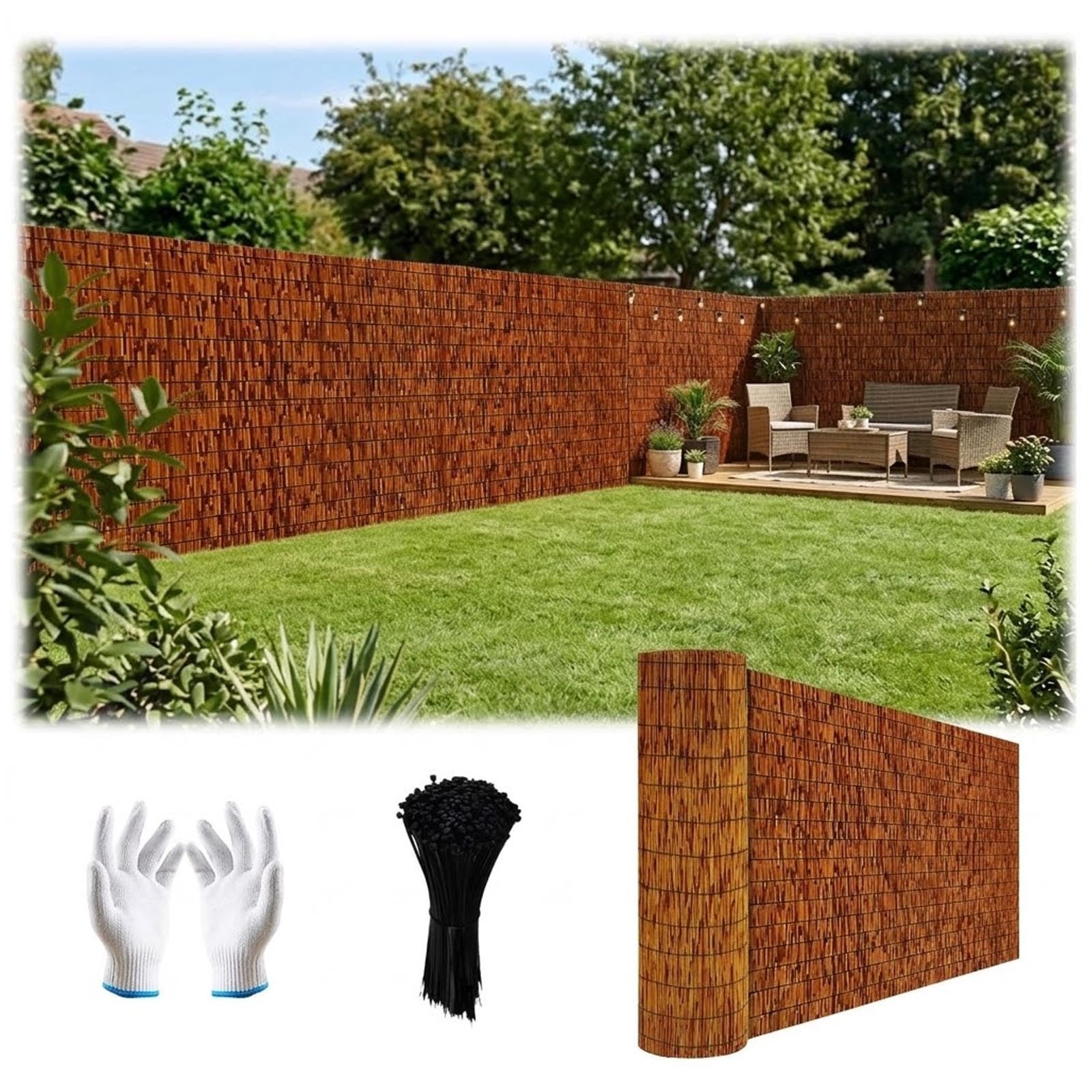Bambou Rouleau Brise Vue Jardin 30 55 70 100 120 140 155 160cm Canisse Extérieur en Roseau Naturel, Clôture Palissade Décorative, Panneau Occultant for Balcon(Brun,90x800cm)