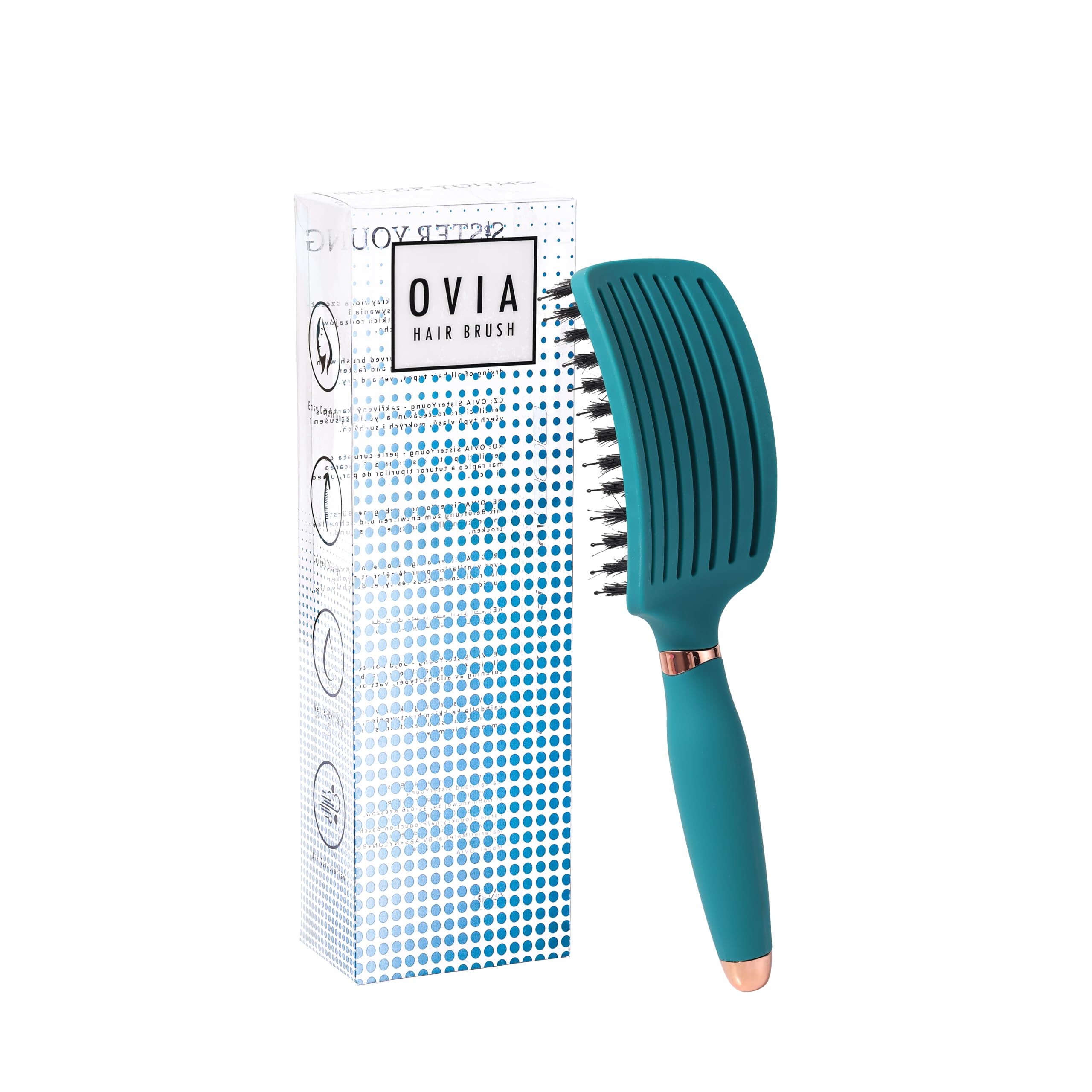 Sister Young OVIA Professional Vented Hair Brush with Boar Bristles for Volume, Shine & Healthy Hair, Detangling & Styling without Pulling (Green)