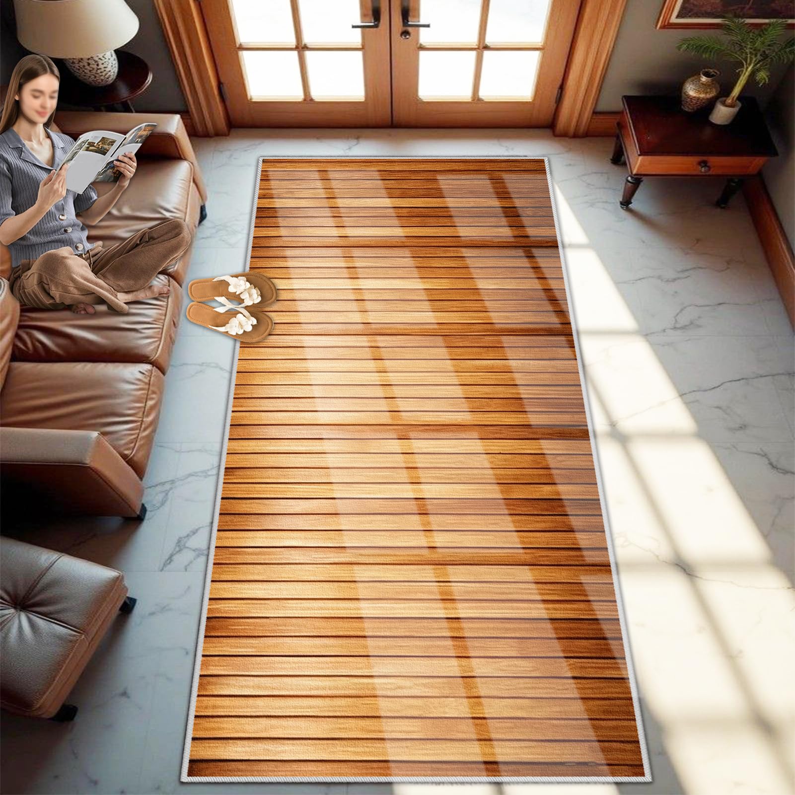 Paillasson interieur entrée antidérapant brun 60x500 cm et tapis de passage absorbant
