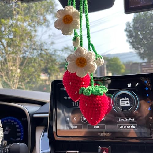 Miniatura 2 de 2 Handmade Crochet Strawberry Ornaments, Strawberry Accessories car, Cute Car Accessories for Rear View Mirror, Hanging Car Charm For Women Like