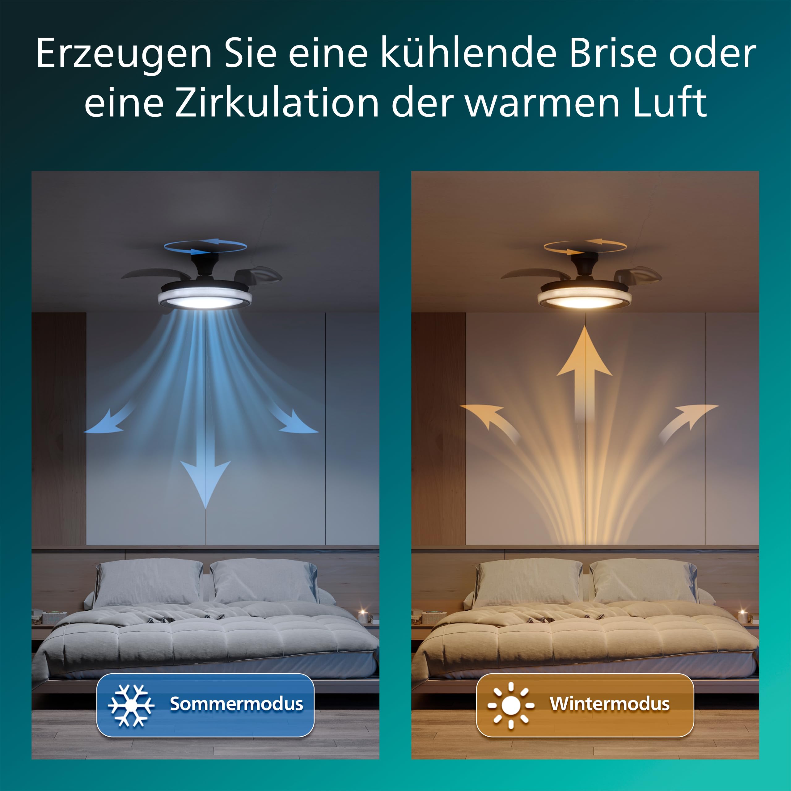 Philips Bliss Deckenventilator mit LED-Licht, 106 cm, 4.500 Lumen, dimmbar, Fernbedienung, Schwarz