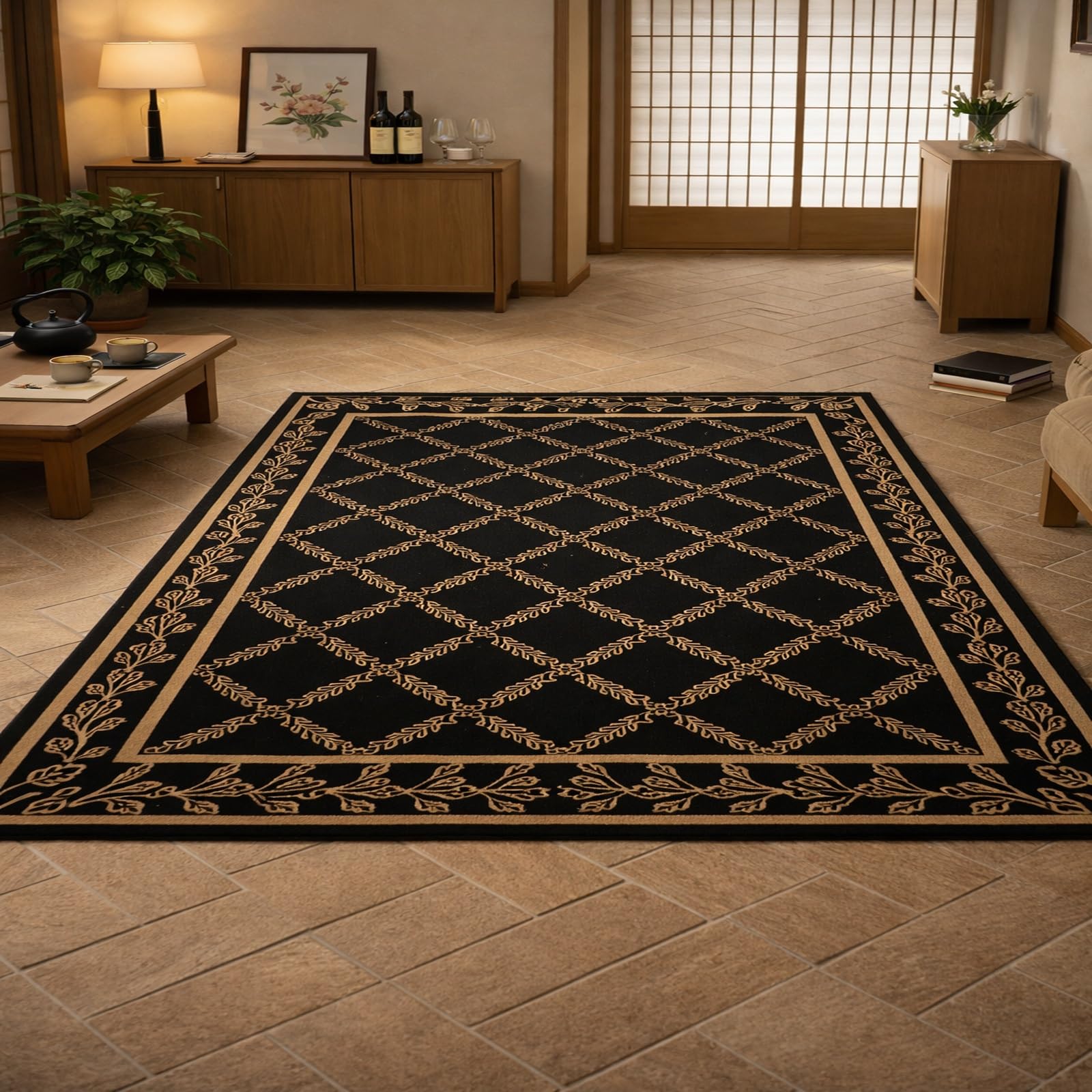 Tapis de salon lavable et facile d'entretien en noir 120x160