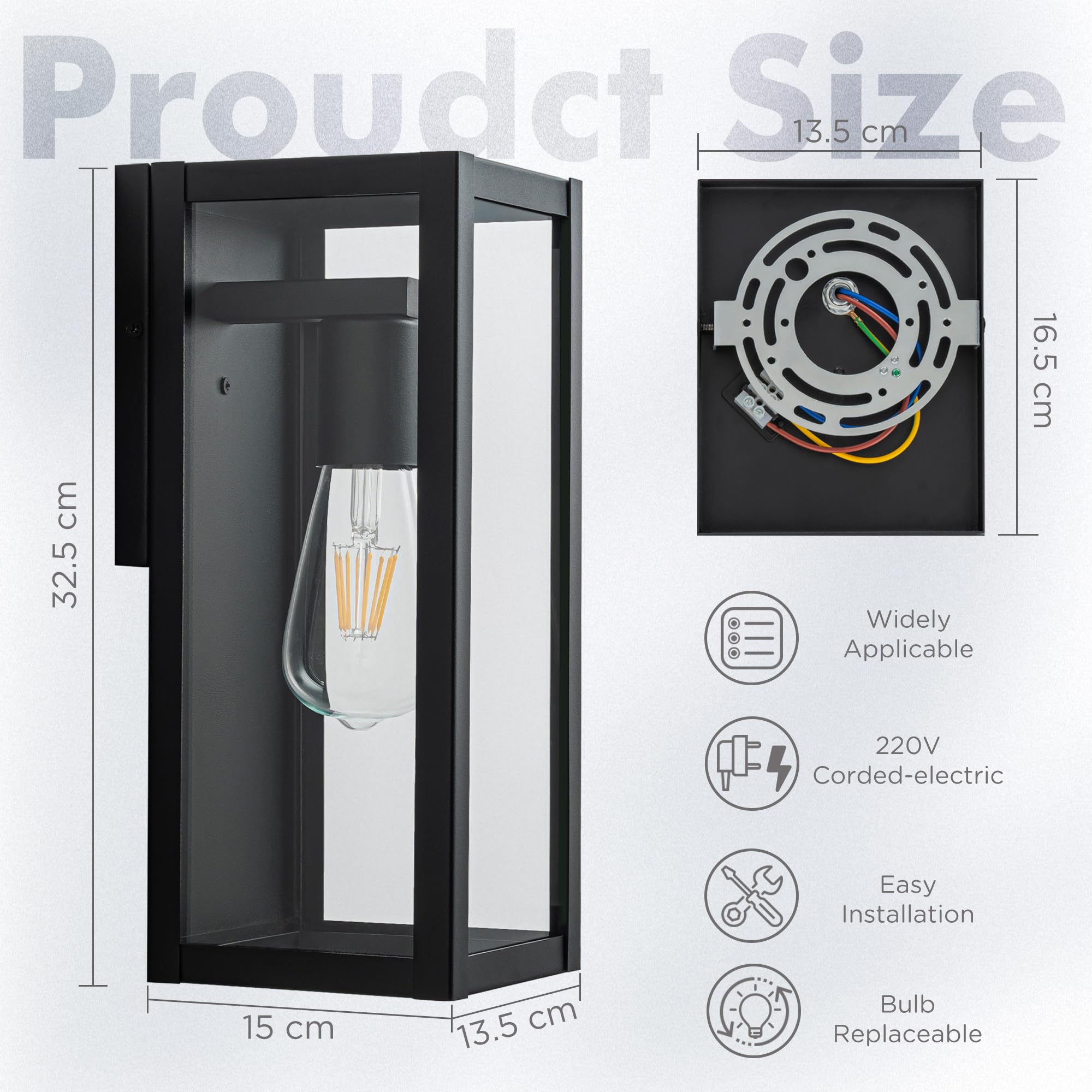 FTL Außen Wandleuchte Zweier-pack, E27 Außenwandleuchte und Klarem Glas, Modern Ausenbeleutung Hauswand, IP44 Wasserdichte Aussenleuchte wandlampe aussen, Schwarz Außenlampe Wand für Veranda, Terrasse