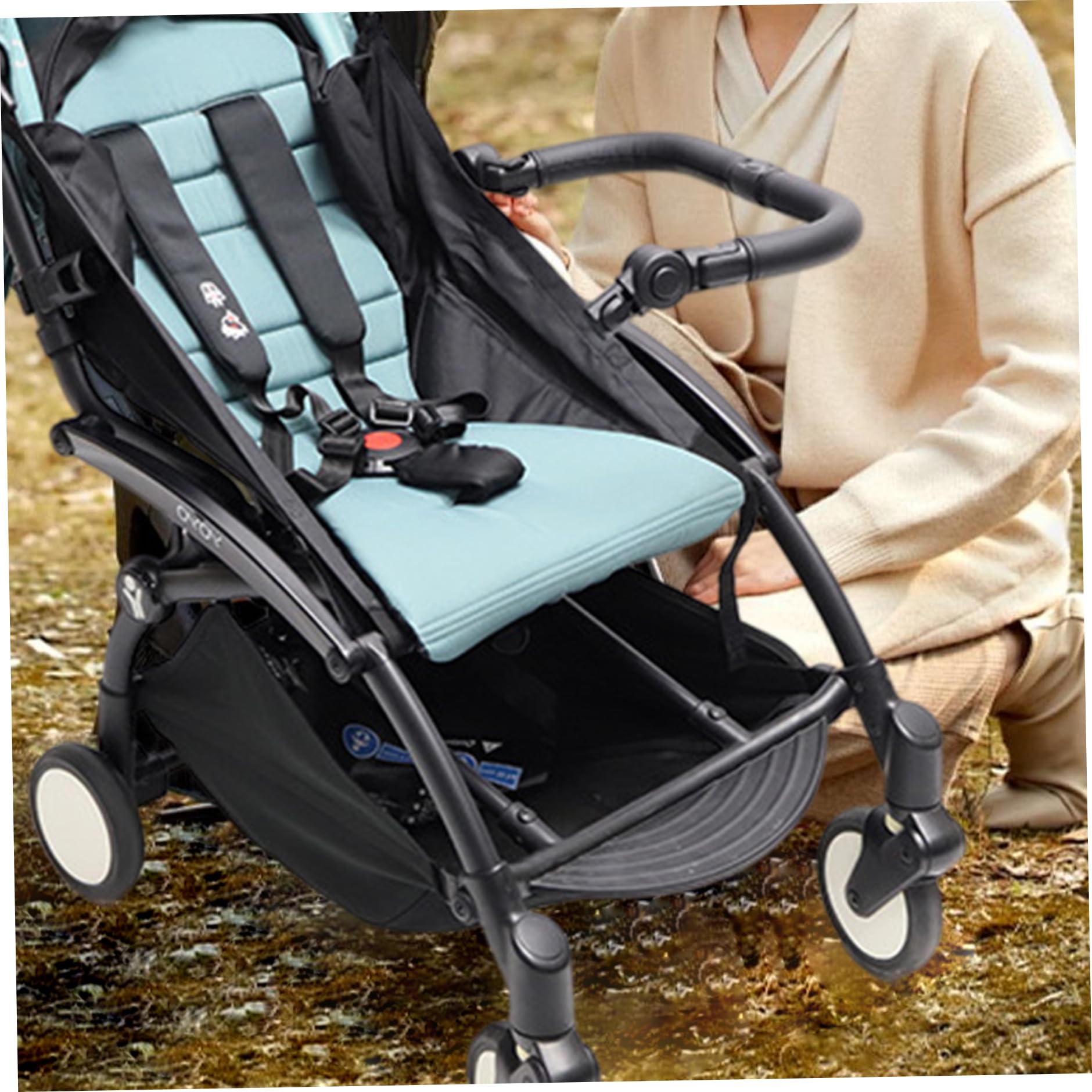 Barra de parachoques para cochecito, accesorios de mango de cuero PU multifuncional ajustable con interruptor de botón para seguridad de bebés y niños pequeños