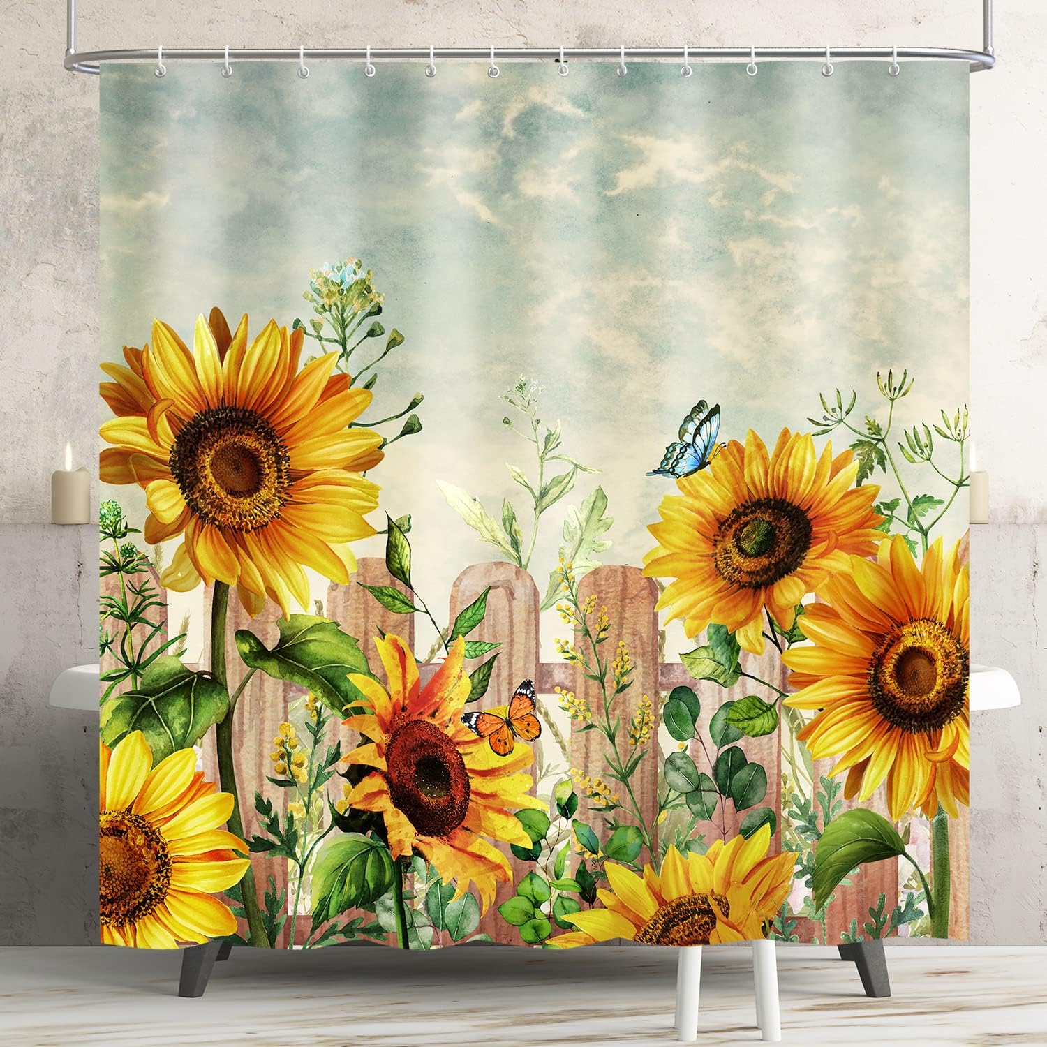 Lokigo Sunflower Shower Curtain Farmhouse Shower Curtains