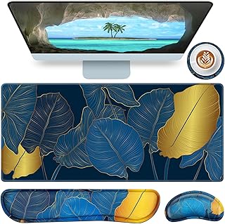 Keyboard Wrist Rest Set,QOMOLAMA 4-in-1 Large Mouse Pad+Wrist Rest Keyboard+Mouse Pad Wrist Support+Cup Pad Set,Ergonomic Mouse Pad,Anti-Slip,Memory Foam Desk Mat for Home Office Gaming(35.4×15.7in)