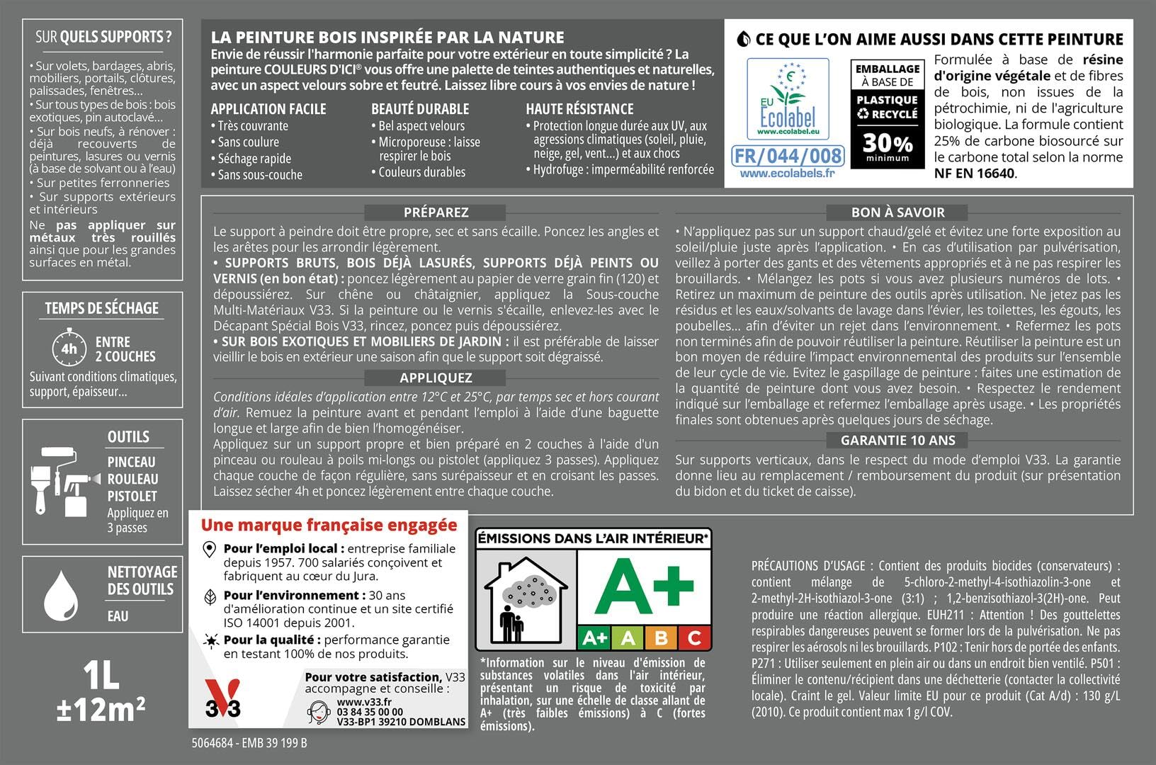 V33 Peinture Bois Couleurs d'ICI - Kaki Grisé - 2L