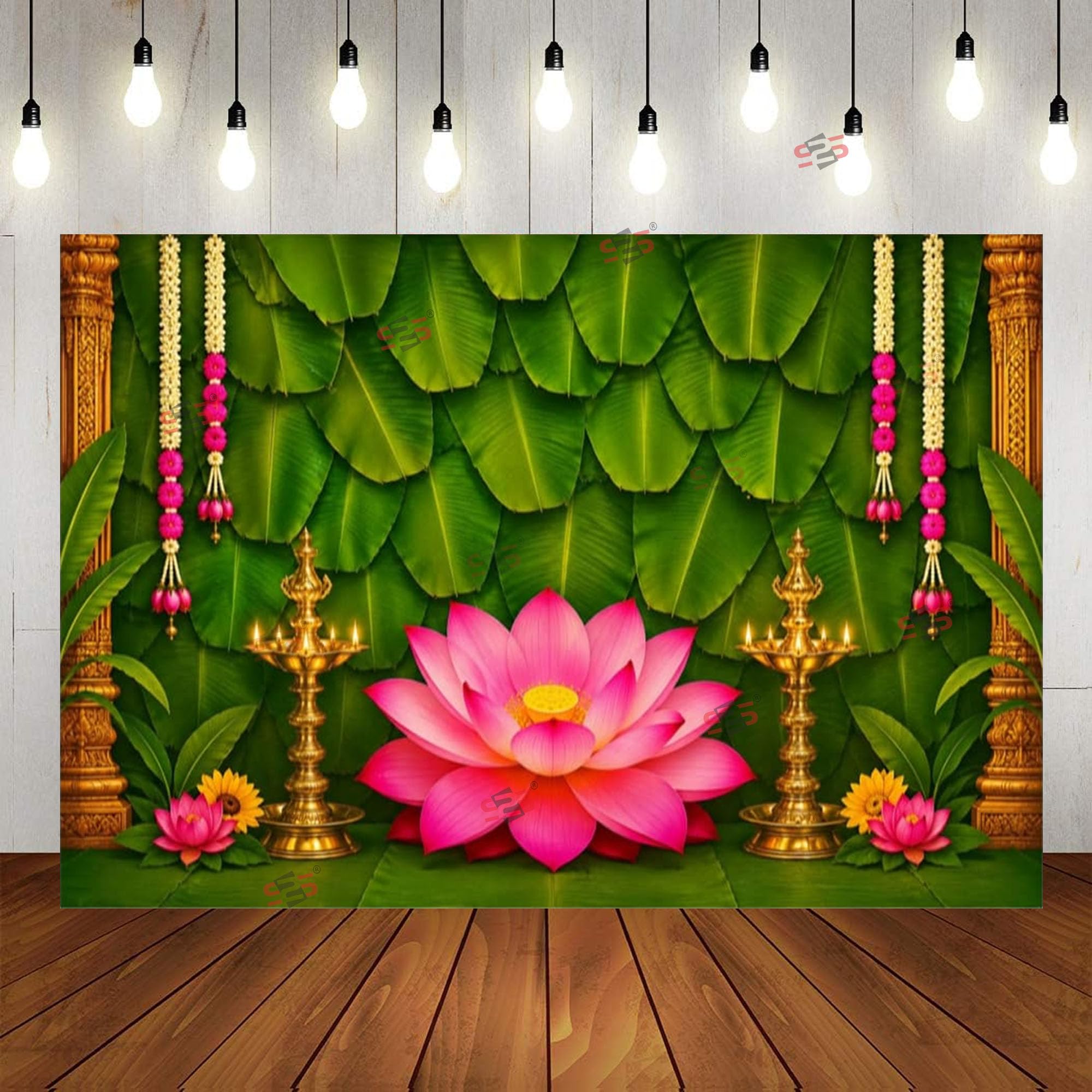 S2S BF Pink Lotus Backdrop Cloth (5x8 Feet) | Traditional & Wedding Decoration Background Curtain | for Festivals, Functions, Ceremonies & Home Décor-picture-18
