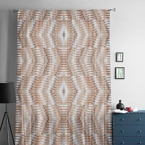 Miniatura 5 de Orange Brown Ombre Sheer Curtains 96 Inches Long for Living RoomBedroom Modern Geometric Abstract Art Rod Pocket Volie Kitchen Curtains  Drapes