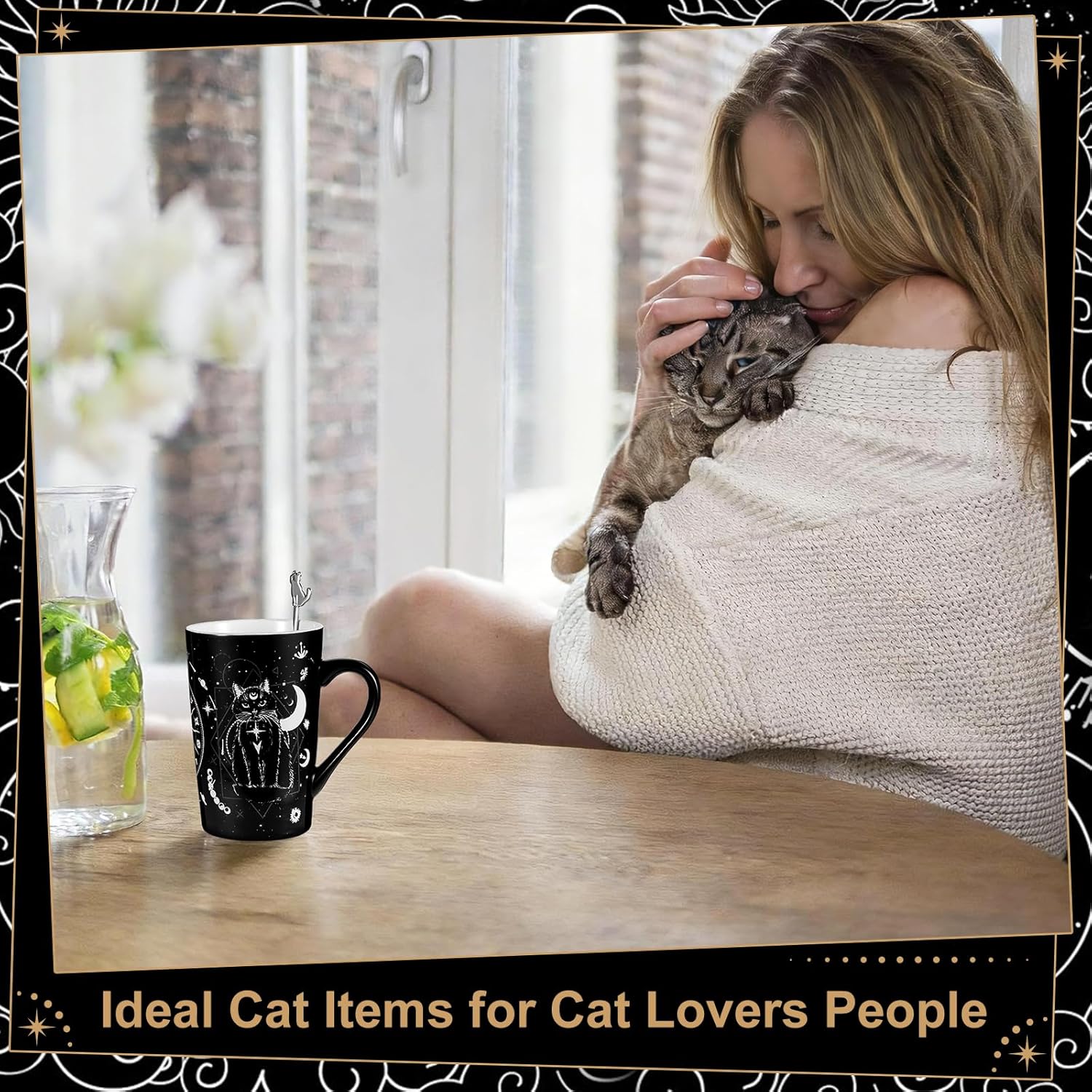 2 Pack Black Cat Mug Gifts, Goth Coffee Mugs with Spoons, Witch Gifts for Women, Gothic Decor Cups Present for Cat Lovers Christmas Birthday - Image 7