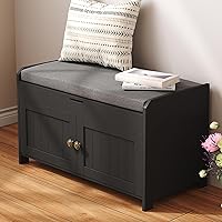 Vista 4 de HOMEFORT Banco para Zapatos de 30" con Almacenamiento de Tapa Elevable, Banco de Entrada con Asiento Acolchado, Banco de Madera para Pie de Cama