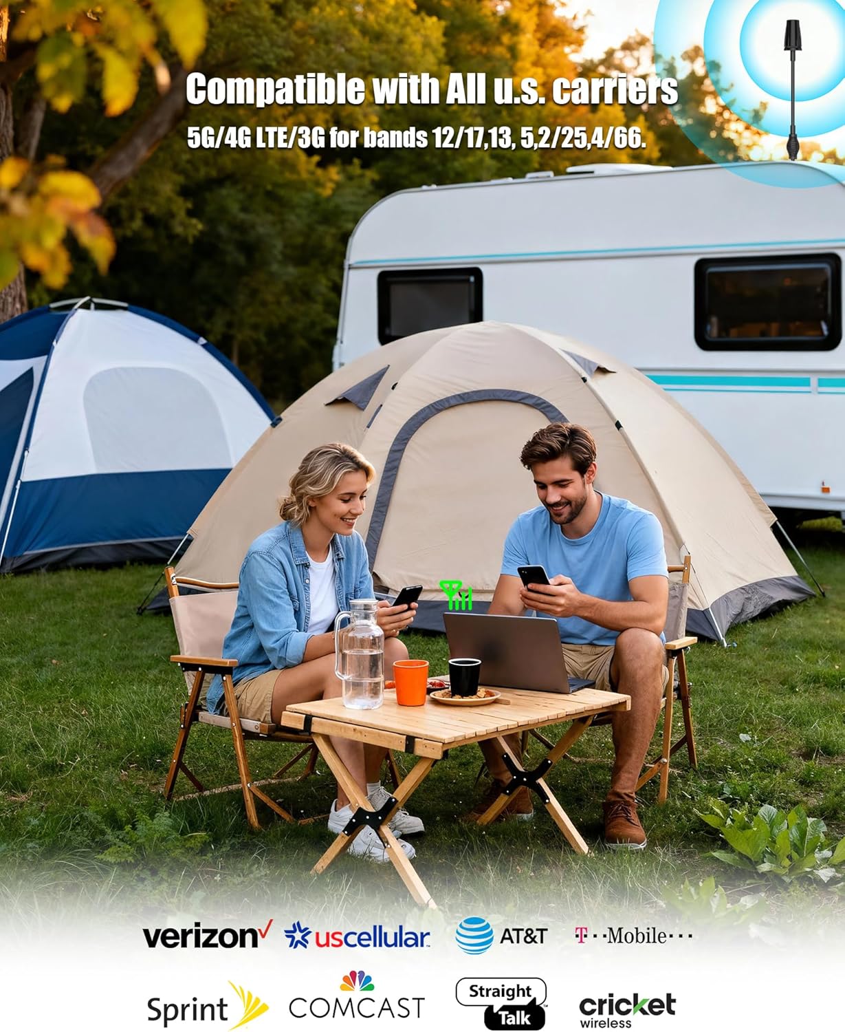 Cell Phone Signal Booster for Truck RV Overland Off-Road Vehicle, Compatible with AT&T T-Mobile 5G 4G LTE 3G for Band 4/12/17/5/2/25, FCC Approved | NOT Compatible with Verizon Band 13