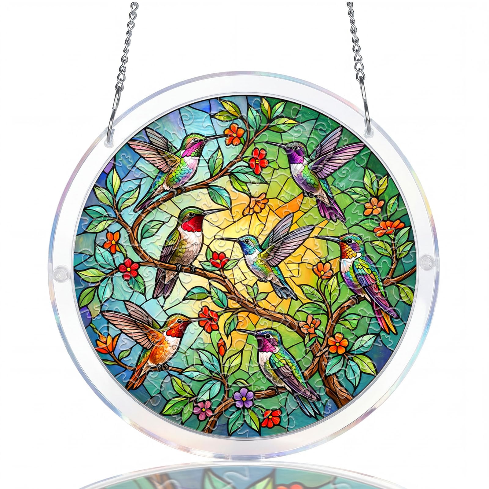 WOODBESTS Acrylic Suncatcher Puzzles, Suncatcher for Doors Garden Window Hanging, Hummingbirds Garden Puzzle, Birthday for Lover (S - 7.4 * 7.4 in) — image 1