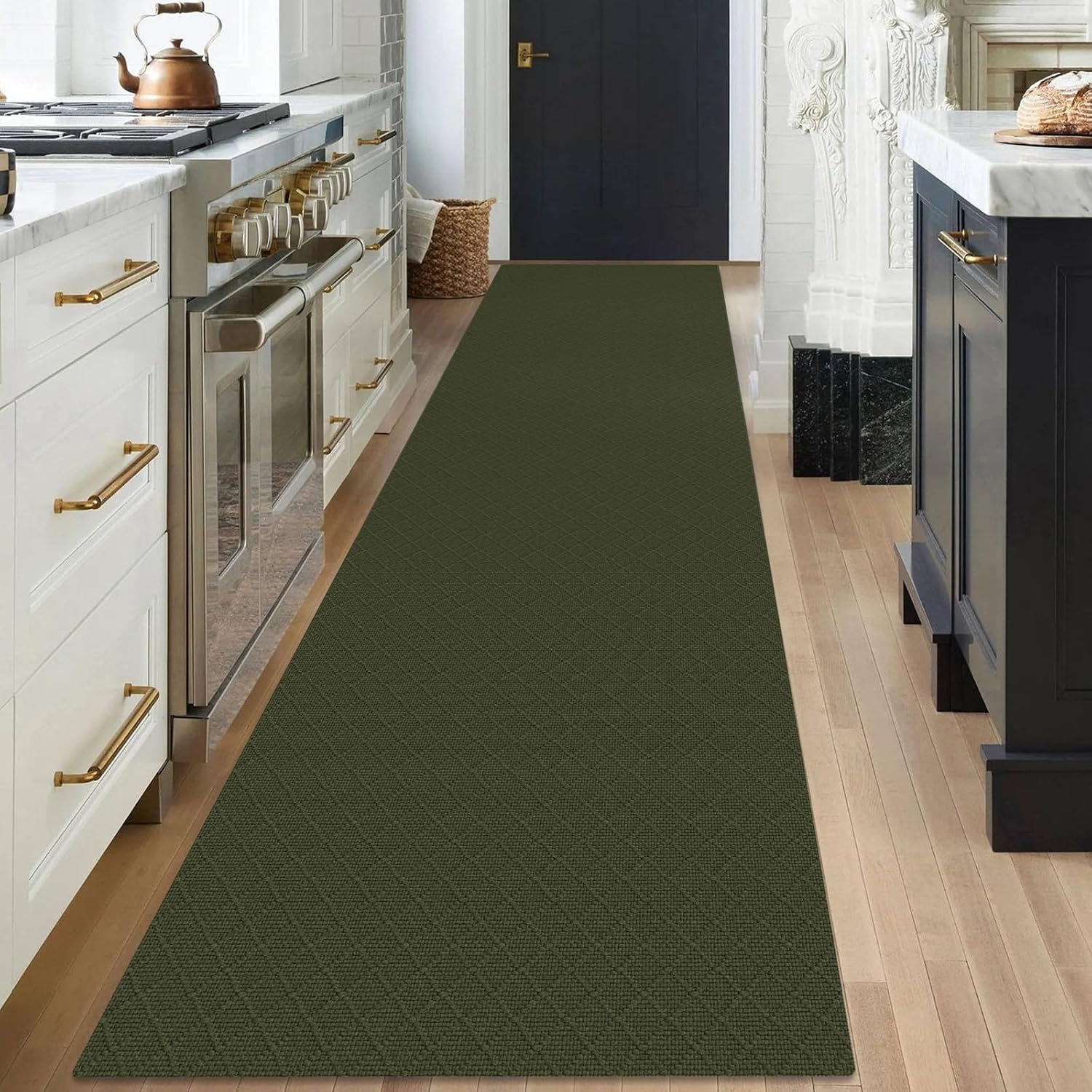 KOZYFLY Runner Rug 3x18 ft—non-slip, washable hall runner in dark green
