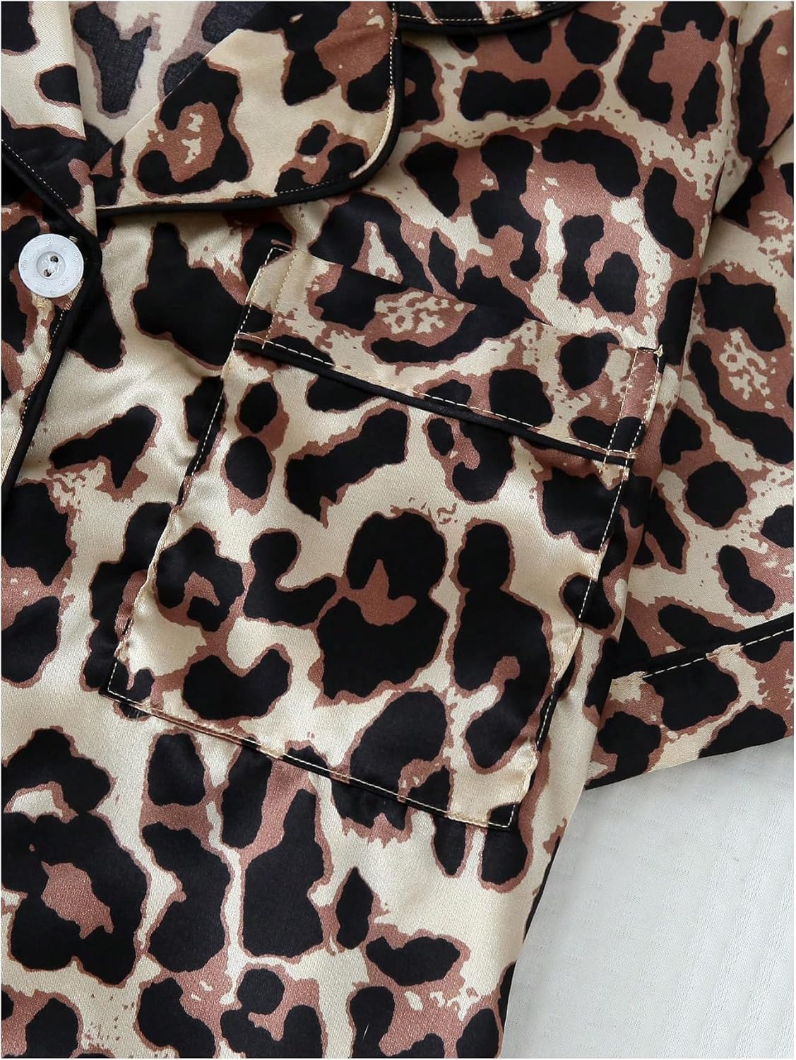 SHENHE Women's 2 Piece Satin Pajama Set Leopard Short Sleeve Button Down Pj Shorts Set - Image 5