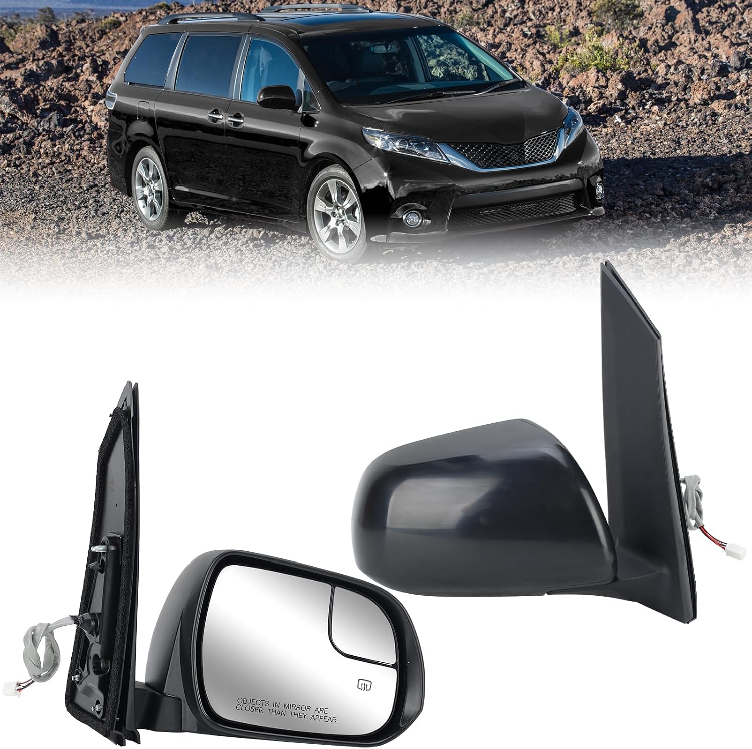 Passenger Side Mirror Compatible with Toyota Sienna 2015-2020 Heated with Blind Spot Glass Power Glass Manual Folding Right Door Mirrors Black (6H5P)