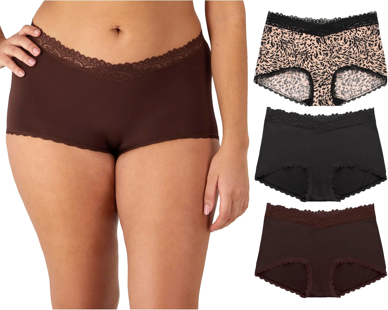 Maidenform womens Microfiber Boyshort Underwear, Mid-rise Boyshort Panties, 3-pack