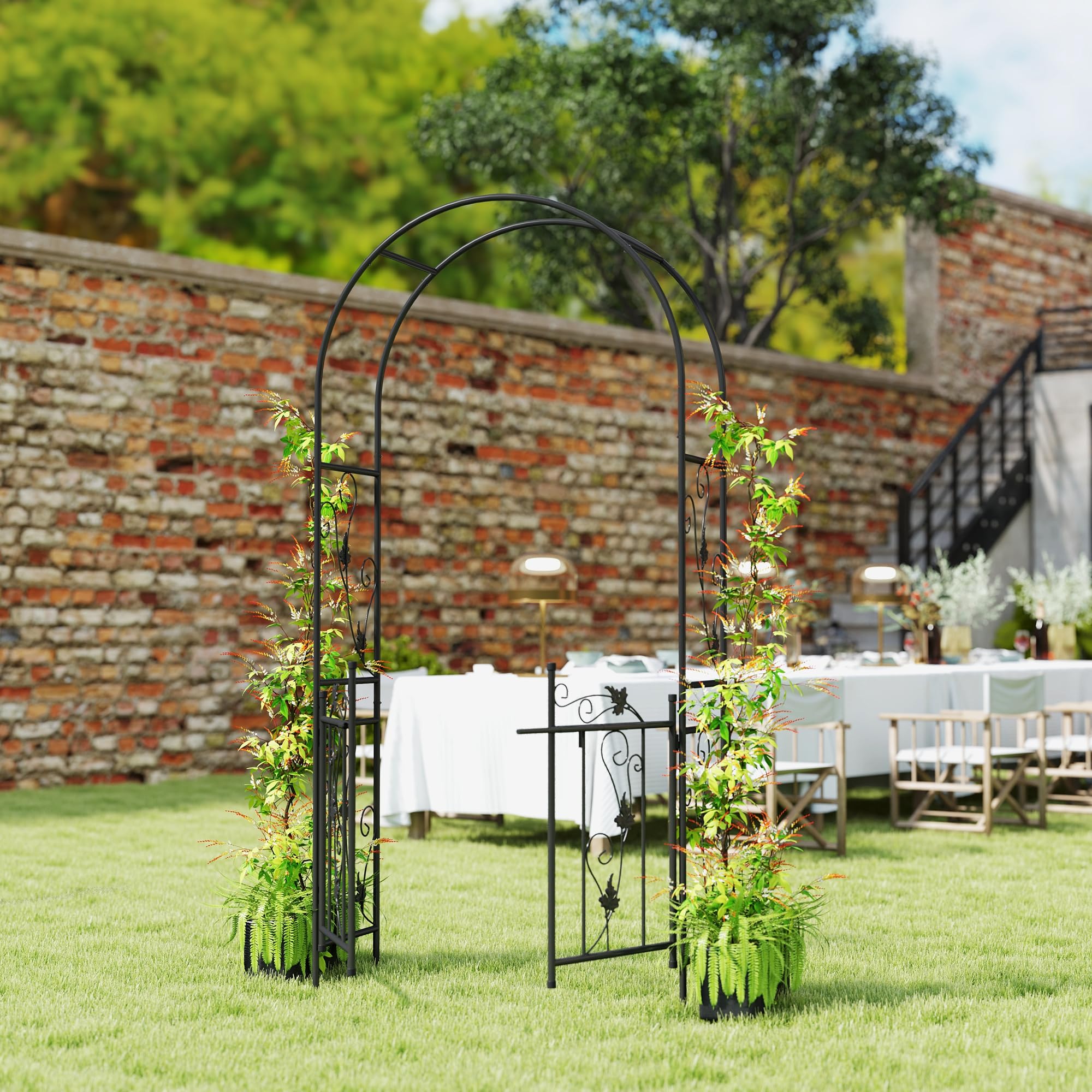 Outsunny Arche de Jardin en Acier, Arceau à rosiers avec Double Porte, pour Plantes grimpantes, rosiers, vignes de glycine, pour décoration de cérémonie, 107 x 45 x 217 cm, Noir
