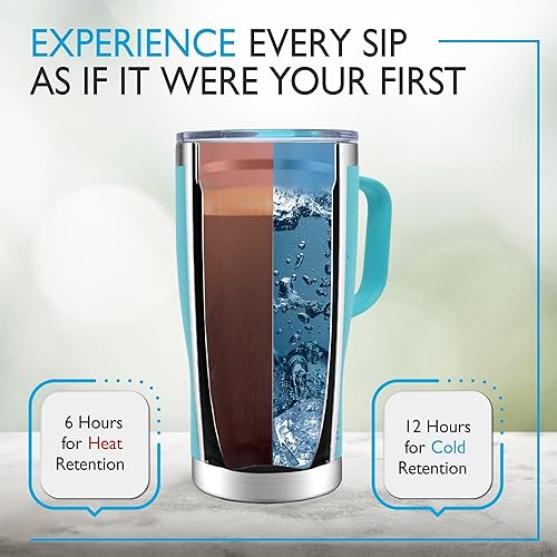 Miniatura 3 de ECOYEE Taza de café de viaje, vaso aislado con asa y tapa, apto para vasos, apto para lavavajillas, acero inoxidable, taza de café aislada con tapa