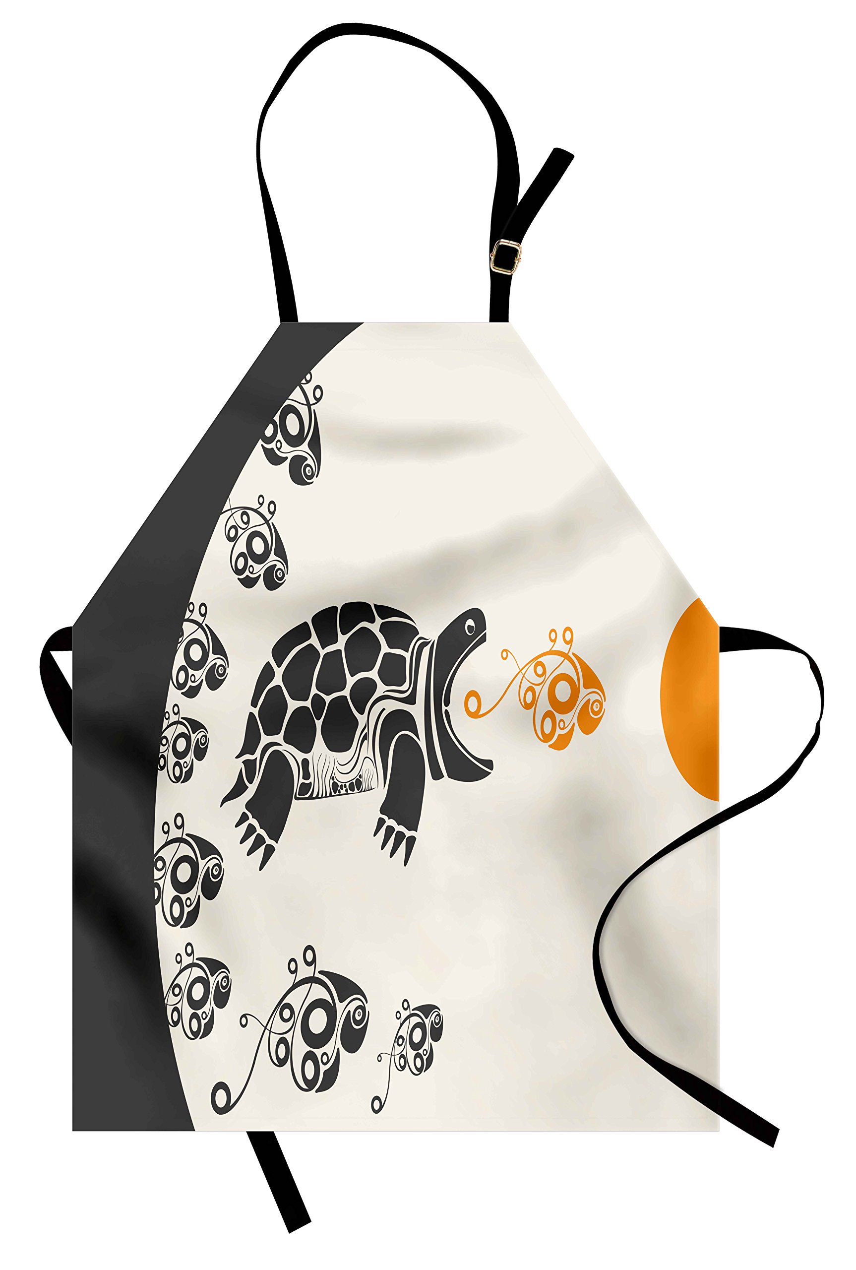 LunarableModern Apron, Animal Caretta Tortoise Turtle Geometrical Detailed Designs Image Print, Unisex Kitchen Bib Apron with Adjustable Neck for Cooking Baking Gardening, Cream Orange Dark Taupe