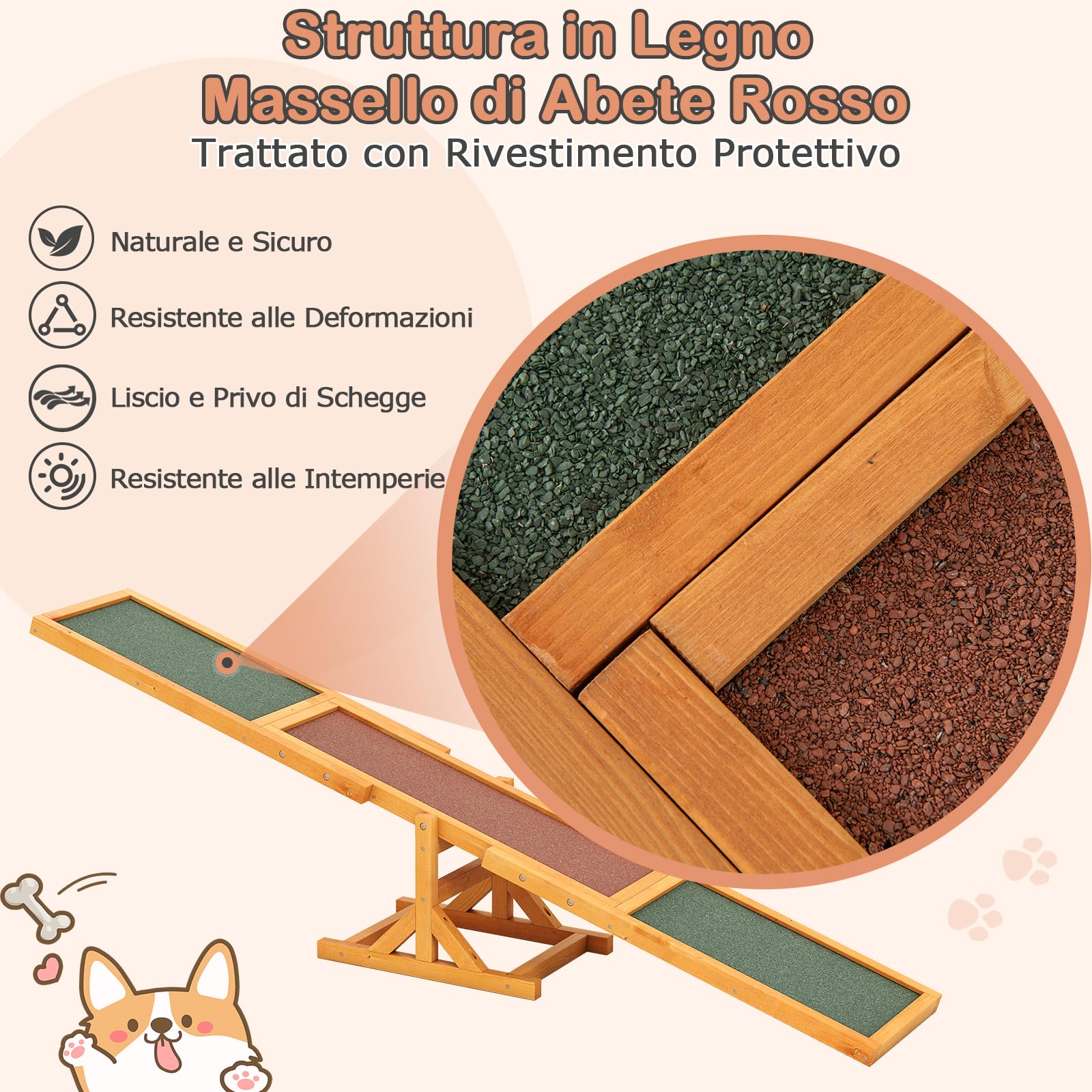COSTWAY Altalena per Agility Cane, Set Esercizi Giochi Cani, Attrezzatura Allenamento Equilibrio Esterno, Giallo