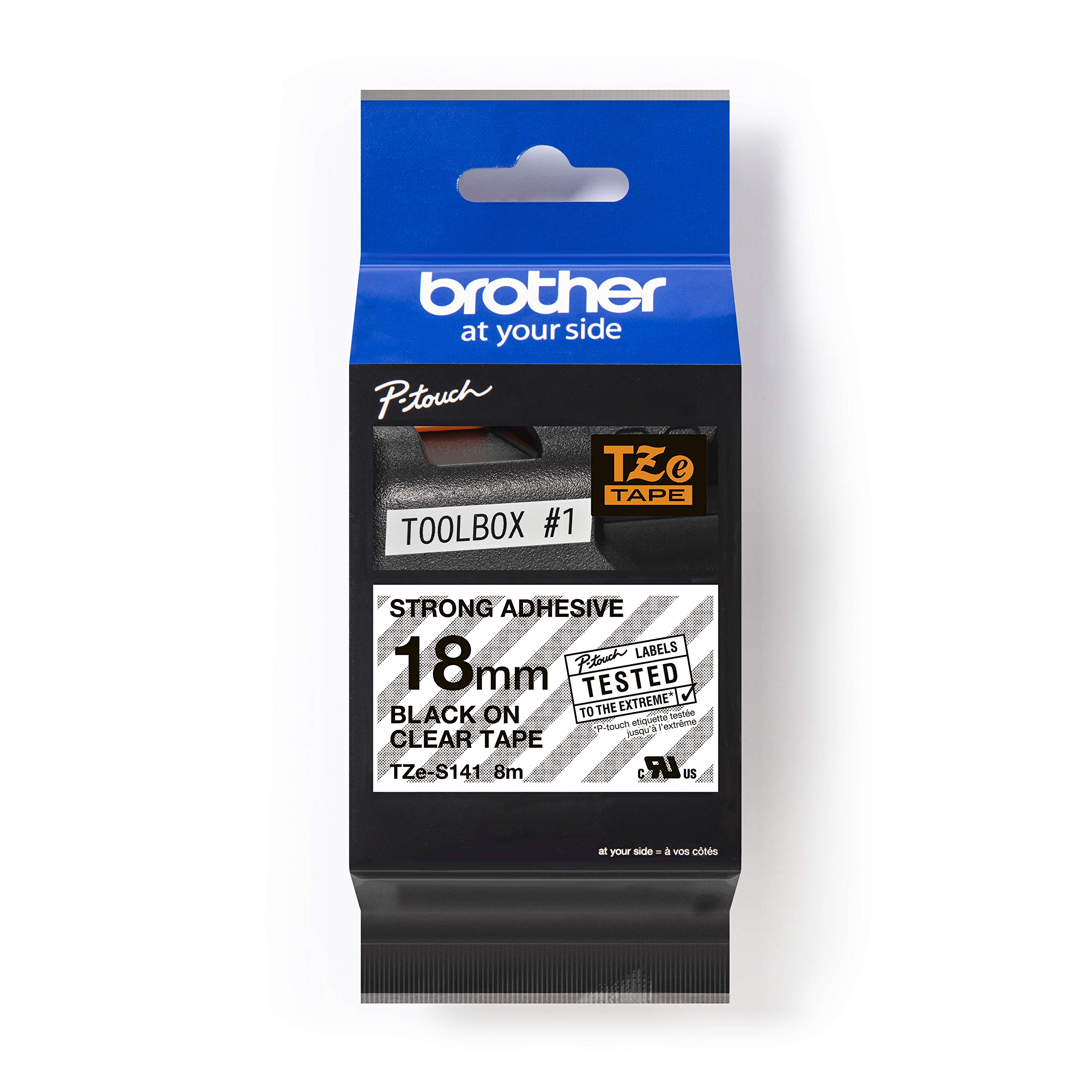 Brother TZe-S141 - Extra strength adhesive - black on clear - Roll (1.8 cm x 8 m) 1 cassette(s) laminated tape - for Brother PT-D600, P-Touch PT-D400, D450, D800, E550, P750, P900, P950, P-Touch EDGE PT-P750