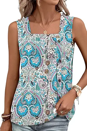 KISSMODA Womens Boho Tops for Summer Sleeveless Tanks Loose Fit Casual Blouse Daily Shirts for Leggings (S-3XL)