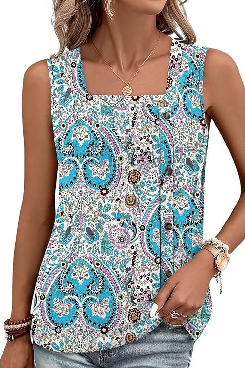 KISSMODA Womens Boho Tops for Summer Sleeveless Tanks Loose Fit Casual Blouse Daily Shirts for Leggings (S-3XL)