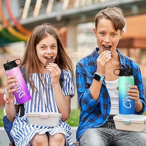 Miniatura 2 de Botella de agua aislada personalizada con asa y tapa de popote para niños, botellas de agua deportivas de acero inoxidable personalizadas de 18