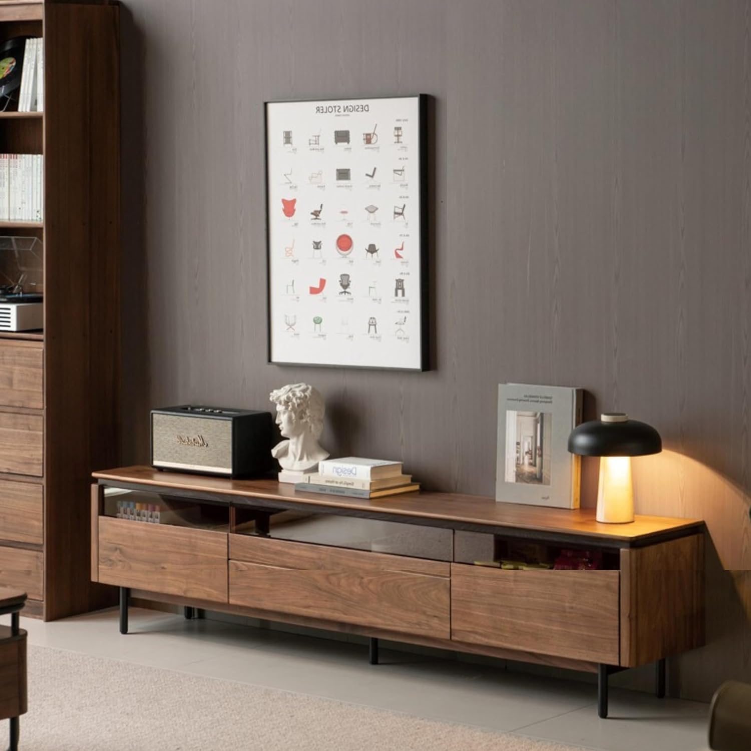 GVAwood Black Walnut Solid Wood Italian Light Luxury TV Cabinet. 86.61x13.77x21.25 inch / 220x35x54 сm/Rich Dark Walnut Color/TV Stands