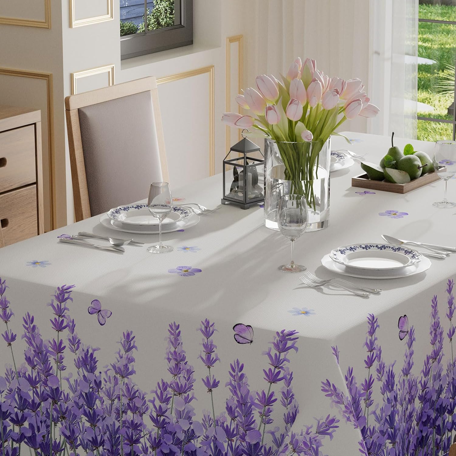 XCHI Watercolor Lavender Butterfly Spring Tablecloth Rectangle Summer Table Cloth Washable Table Covers for Indoor Dining Home Party Decorations 60x120 Inch