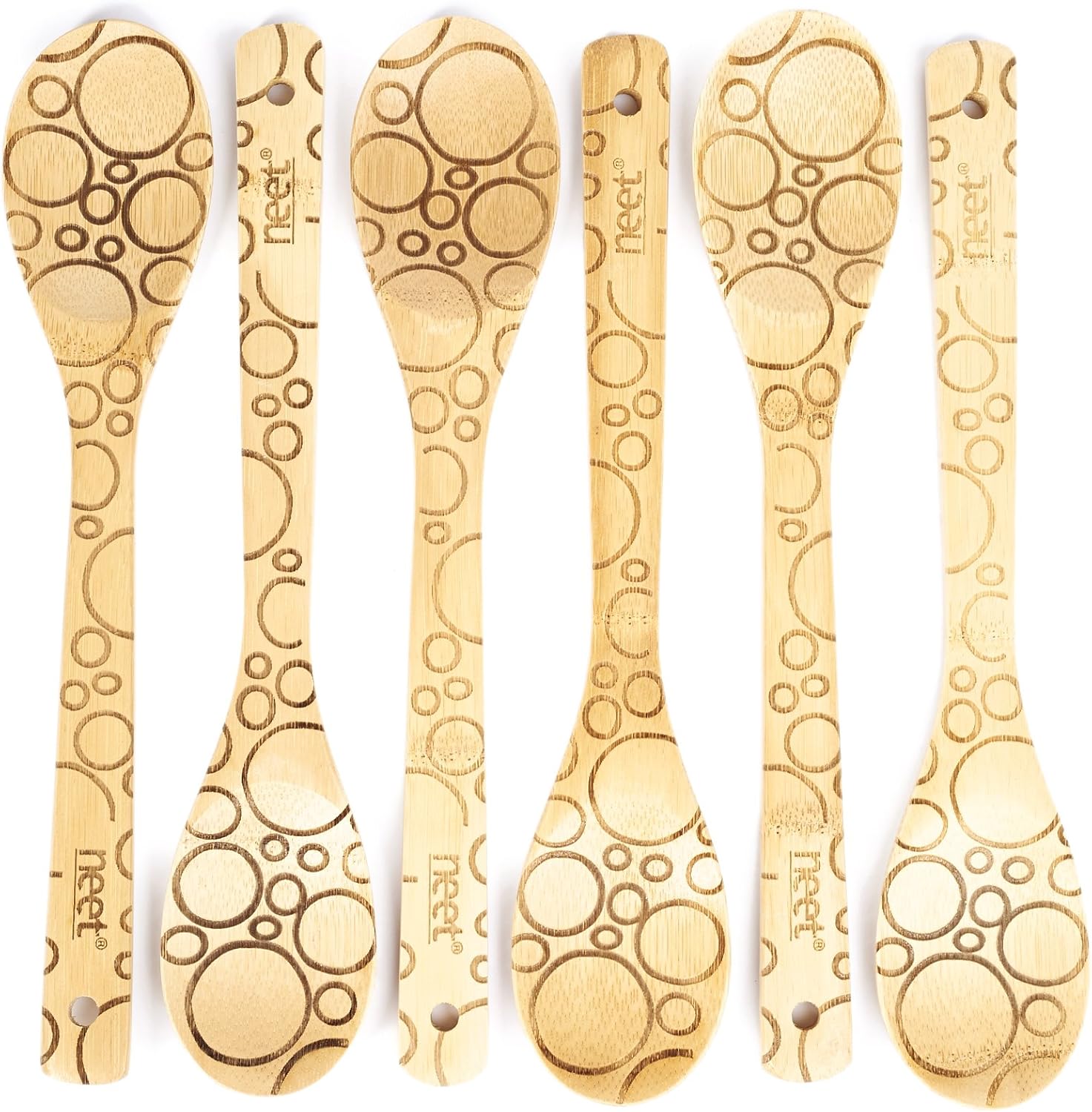 Bamboo Cooking Spoons - Unique Circle Pattern - Wooden Kitchen Gadgets | 6 Piece Set | Great For Stylish Serving Utensils | Great Gift For Kitchen Lovers & Foodies image 3