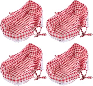 ibasenice 4pcs Checked Cloth Basket Liners Replacement for Wicker Picnic Baskets, Farmhouse Style Fabric Inserts with Bottom Liners, Suitable for Outdoor Picnic and Storage Use