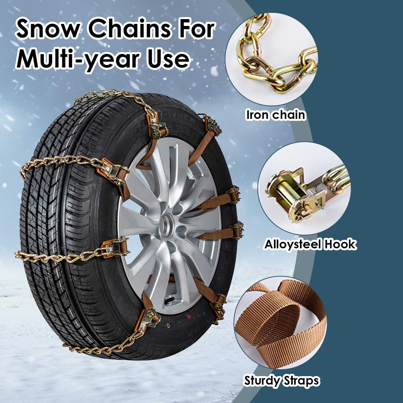 Cadena Nieve Coche 8 PCS para Todos los Tipos de Vehículos Mejorar la fricción del coche Instalación Rápida y Fácil Construcción Robusta y Duradera Cadenas Ruedas Nieve 165mm-265mm