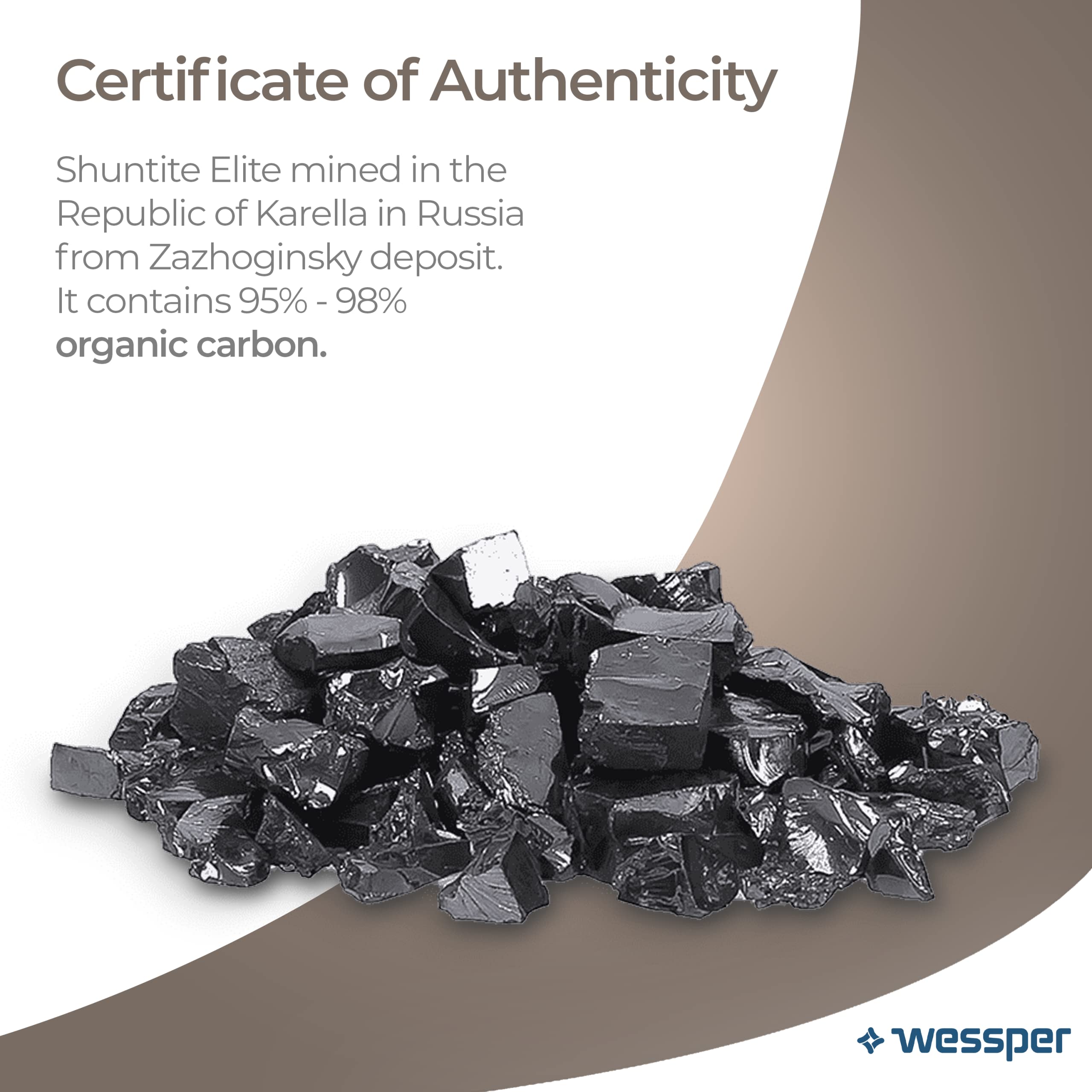 Wessper® Shungite - Pietre pulci d'acqua - Cristallo nero lucido garantito pietra rara autentica per la purificazione dell'acqua, shungite acqua e guarigione naturale Chakra Reiki Karelin Russia (500