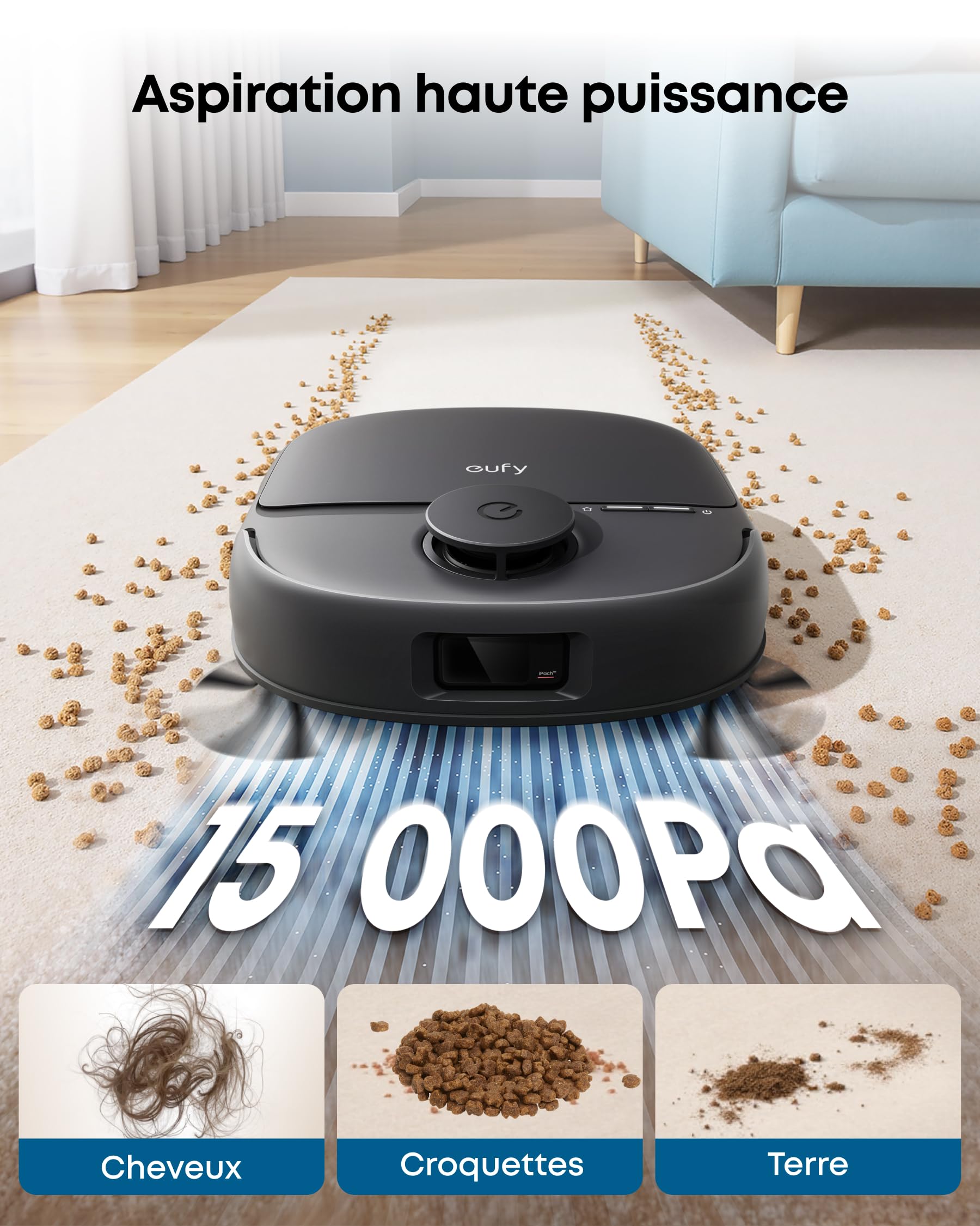 Robot aspirateur Laveur eufy C28 | Rouleau-serpillère HydroJet autonettoyant, 15 000 Pa, combo 5-en-1, conception anti-nœud, évitement des obstacles par IA