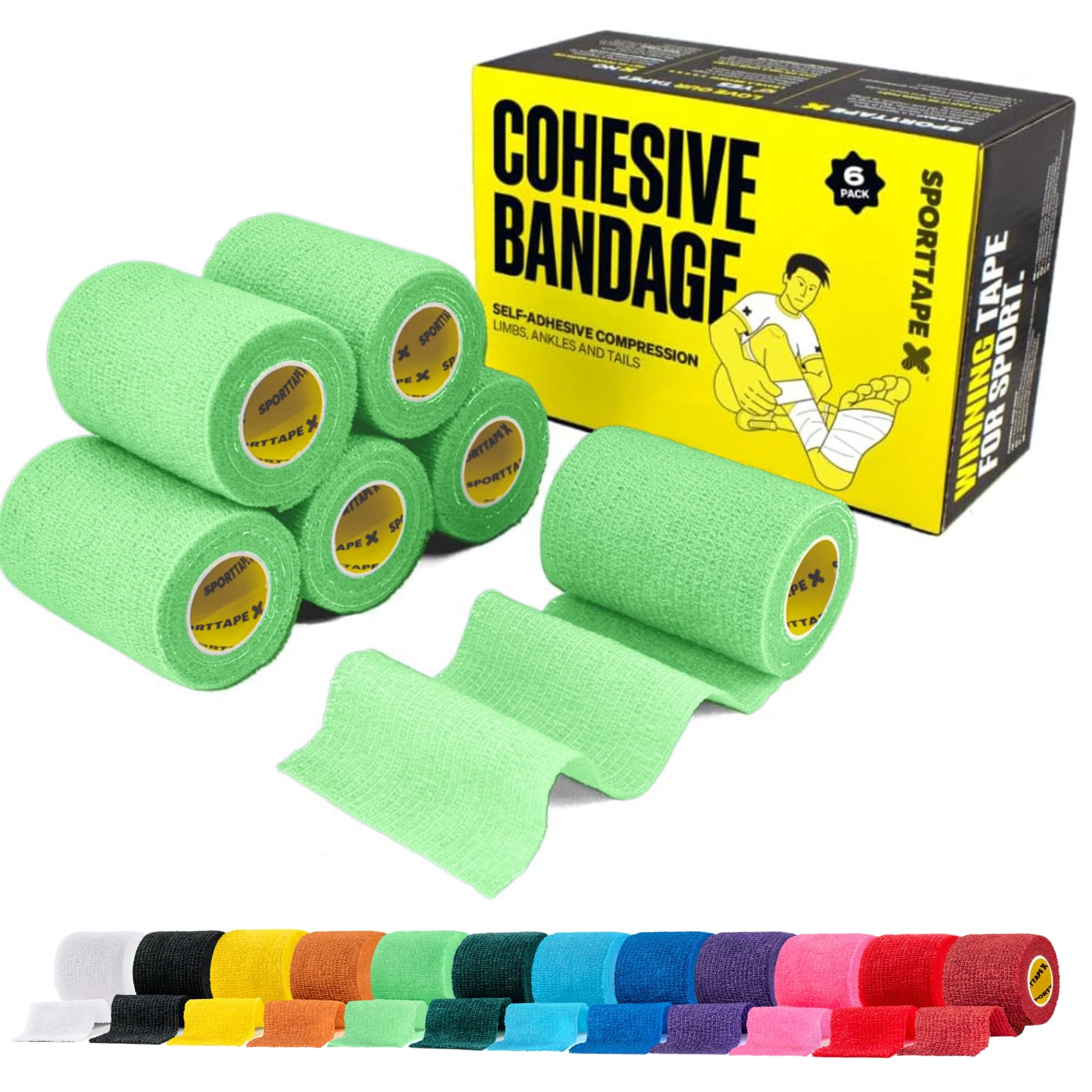 SPORTTAPE 6 Rolls Self-Adhesive Cohesive Bandage, 7.5cm x 4.5m, Beige - Compression & Vet Wrap for Dogs, Horses, Sports Stretch Tape for Football, Ankles, Joints, Fingers, Wrists & Sock Tape — view 38