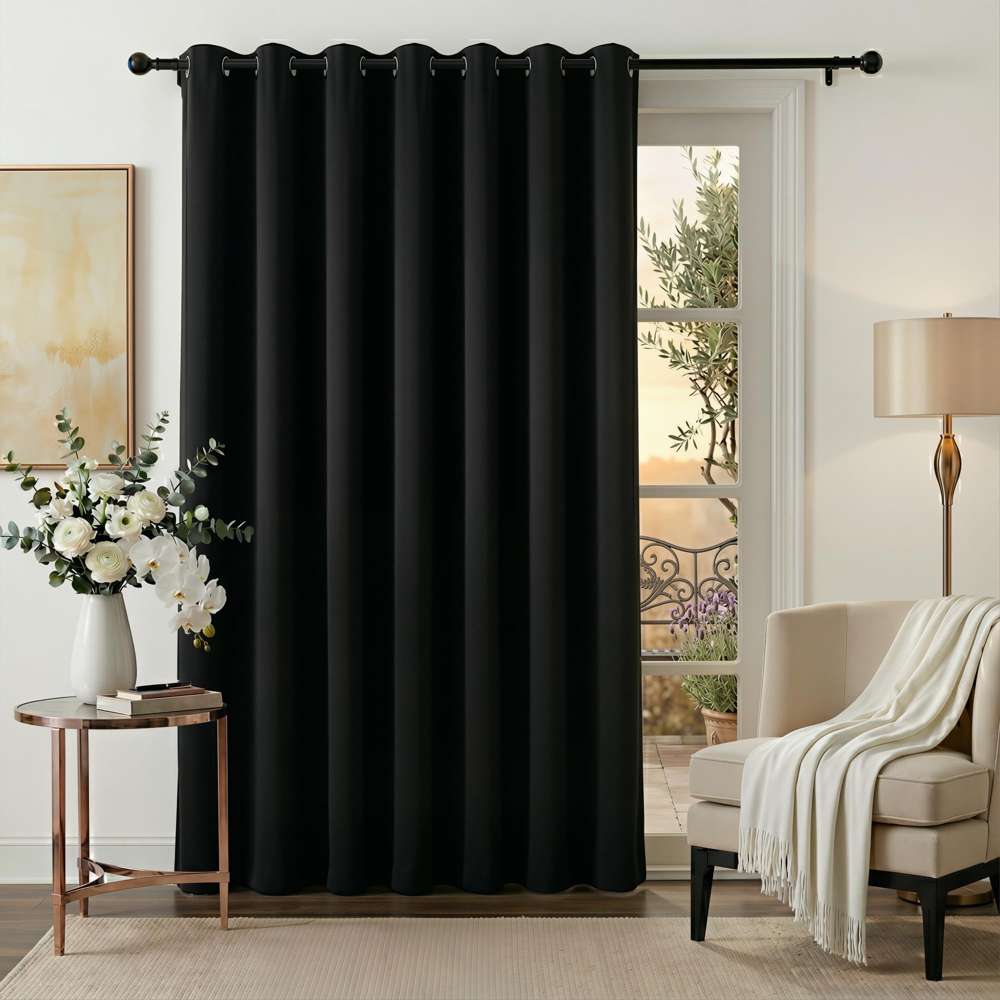 Extra Wide Curtains Blackout - 100% Privacy Backdrop Curtains & Drapes for Sliding Glass Door Bedroom Large Window Decor Shared Office Partition Screen, W 100 x L 84, Black
