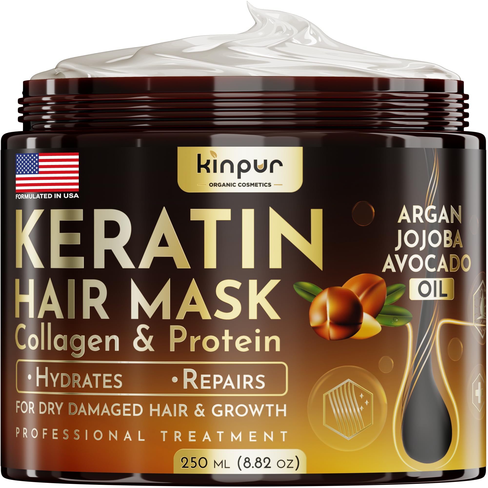 KINPUR ORGANIC COSMETICS Keratin Hair Mask for Dry & Damaged Hair – Deep Conditioning Hai…