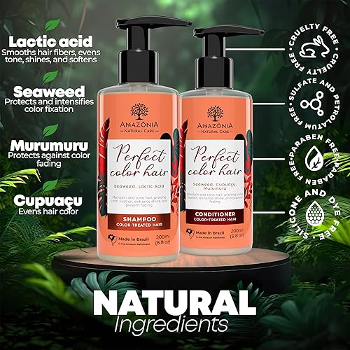 Miniatura 3 de Champú y acondicionador de color natural para cabello tratado con algas marinas, ácido láctico, cupuacu y murumuru para evitar la decoloración e