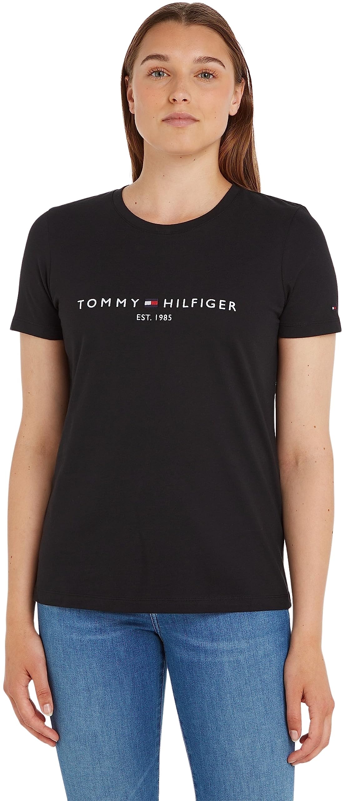 Tommy Hilfiger Women's Heritage Hilfiger C-nk Reg Tee Ww0ww31999 S/S Knit Tops, Black (Black), XS