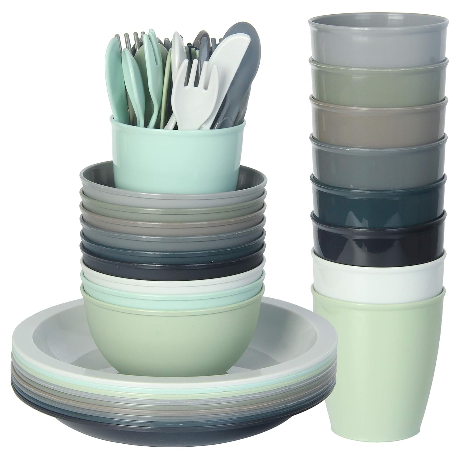 Youngever 54pc Plastic Dining Utensil Set, BPA Free, Dishwasher Safe, Toddler Dinnerware & Silverware, Set of 9 Urban Colors