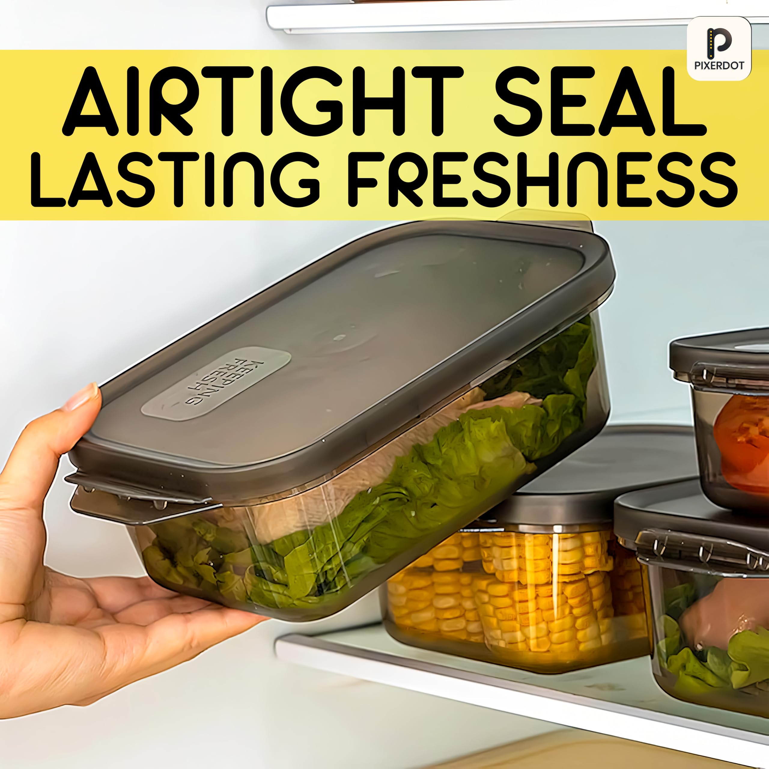 PIXERDOT® Juego de 6 recipientes multiusos para almacenamiento de alimentos de 1200 ml, herméticos y a prueba de fugas, recipientes de plástico sin BPA con tapas, organizador de cocina y nevera, caja