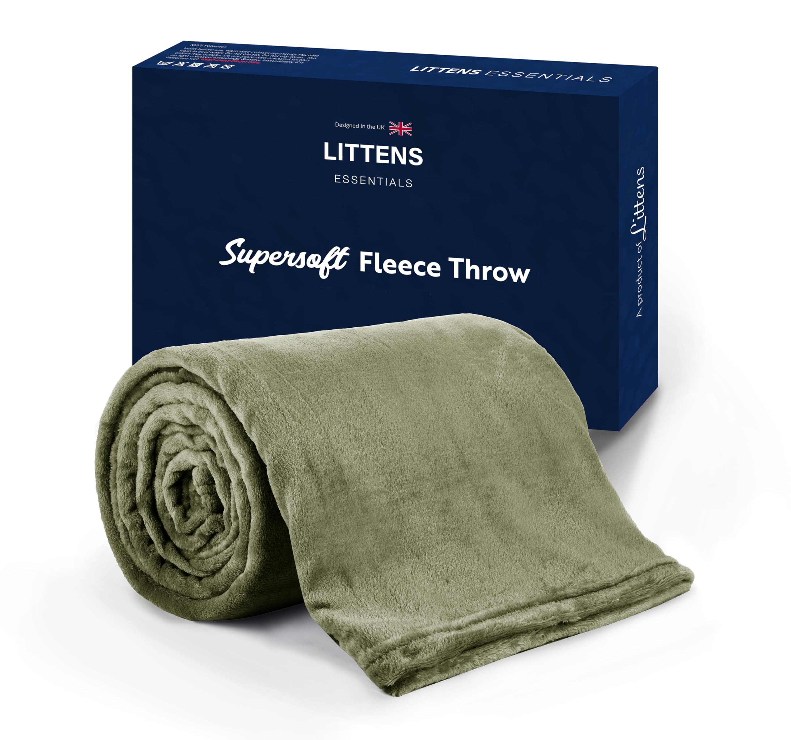 Littens Essentials Olive Green Single Bed Flannel Fleece Throw Blanket Soft Cosy Fluffy Warm Lightweight Thermal Winter 120cm x 150cm