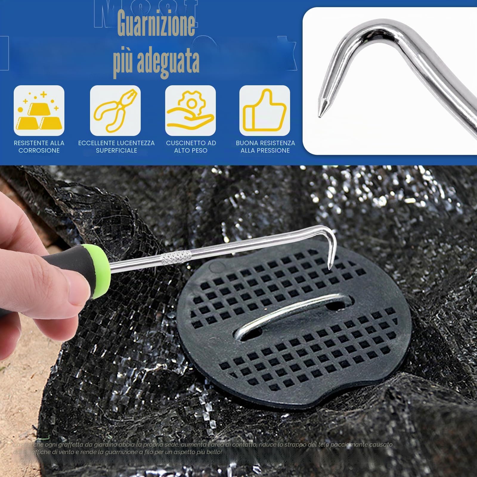 Glarks Kit di 101 graffette da giardino, 50 graffette da paesaggio a forma di U da 15,2 cm, 50 guarnizioni di fissaggio con 1 gancio per grimaldelli, per tessuto barriera erbaccia, copertura del