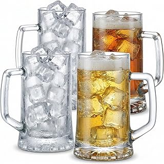 4-Pack Solid Heavy Large Beer Glasses with Handle - 520ml Glass Steins